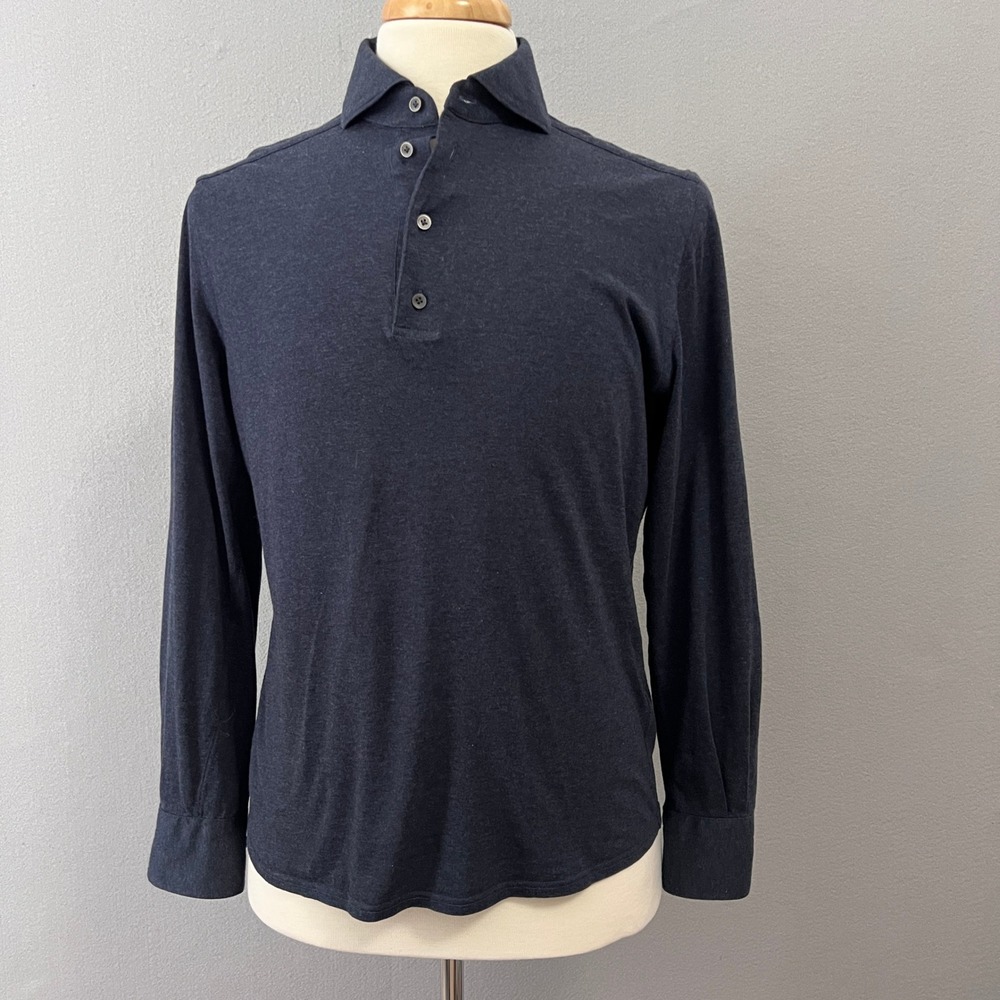Suitsupply Polo Shirt Mens 15.5 Blue Egyptian Cotton Extra Slim Fit Long Sleeve